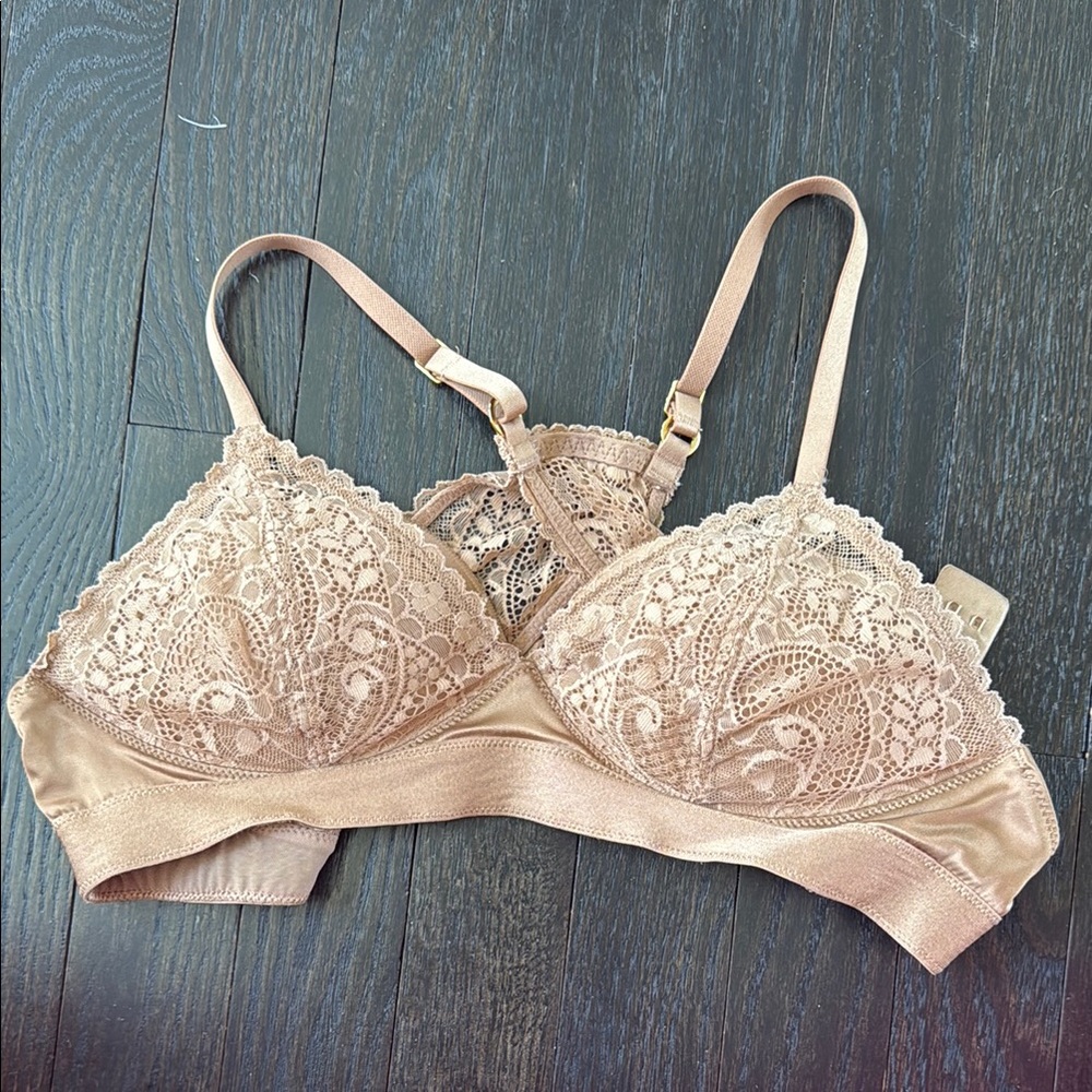 Aerie Tan Lace Bra with Seamless Finish